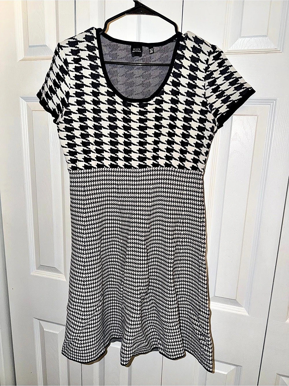 Saks Fifth Avenue Black Houndstooth Mini Dress in & White Size XL Like New